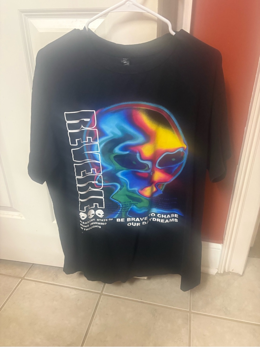 SHEIN Black Tee with Neon Multicolor Alien Graphic